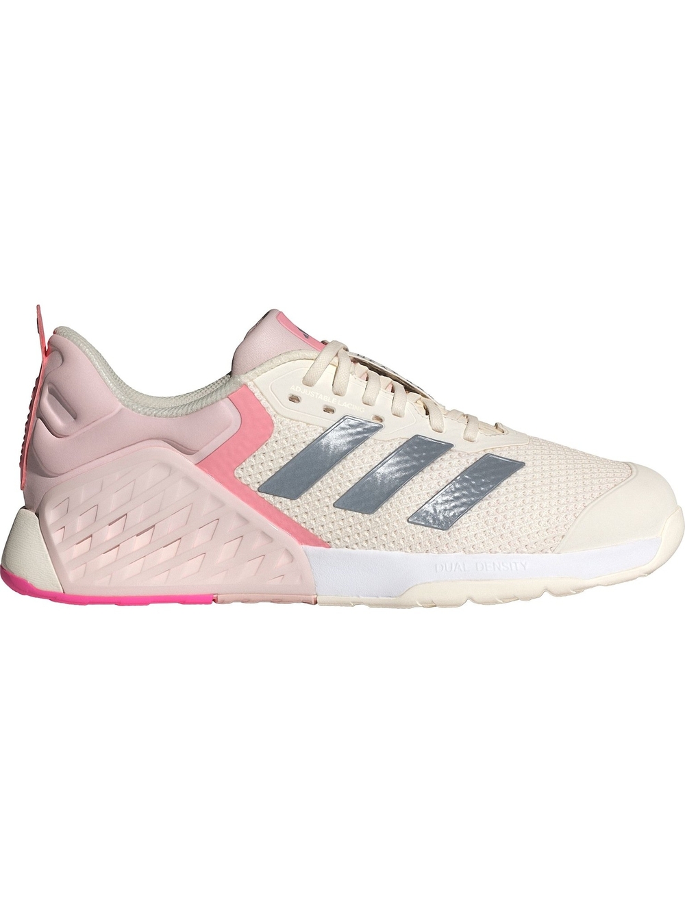 adidas Women’s Pink Cream Athletic Sneakers with Silver Stripes